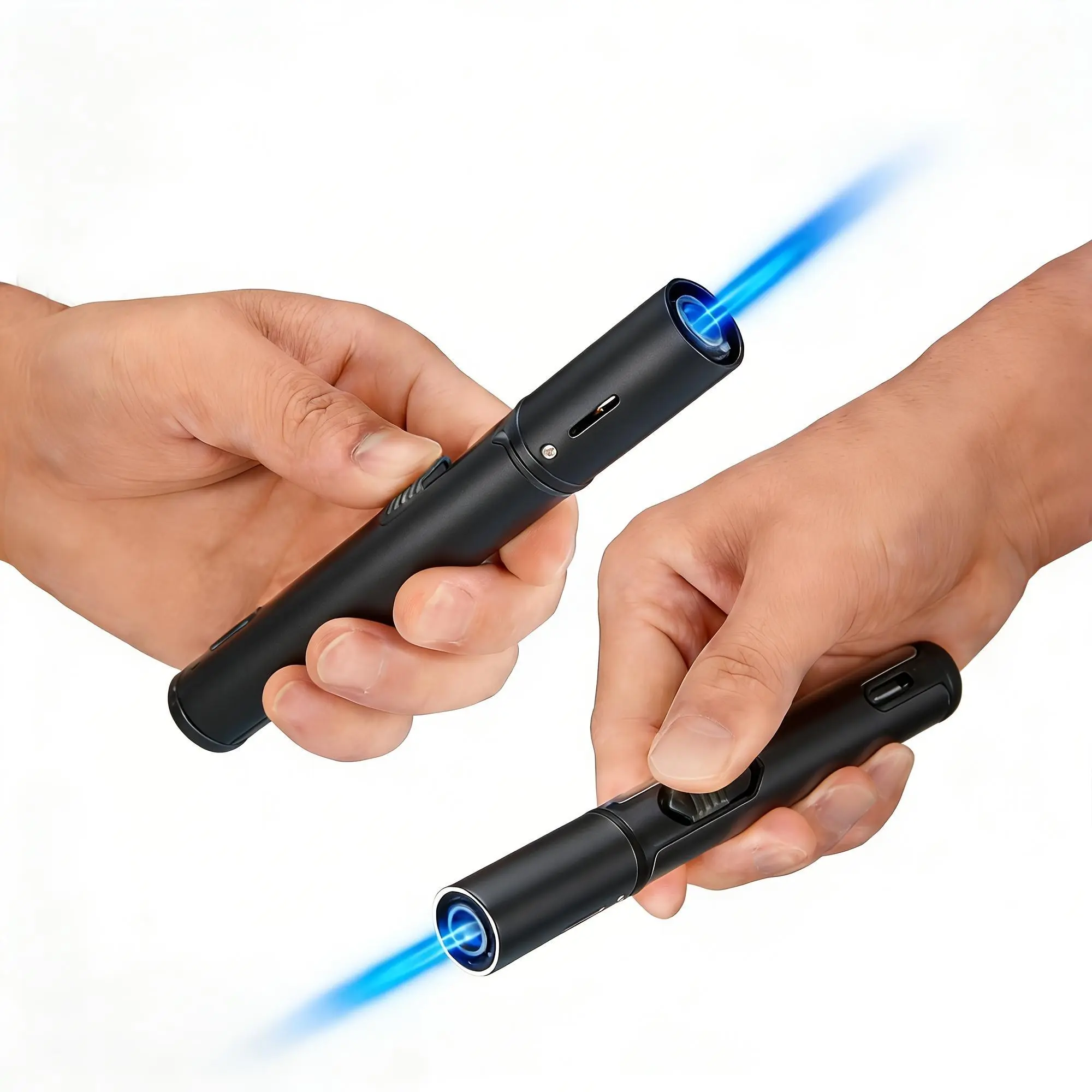 2PCS Windproof Butane Torch Lighters (Butane Gas Not Included in Shipping) - Cooking Lighters with Flame Size Adjustment, Fuel Level Viewing Window, Ideal for Camping, Grilling, Butane Torch Lighter Without Fuel