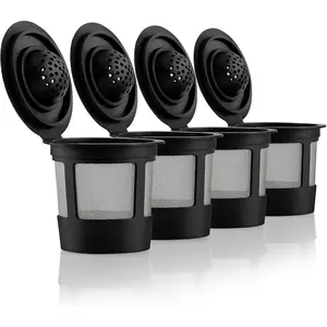 4 Black Reusable K Cups for Keurig Coffee Makers - Compatible with K-Express, K-Elite, K-Select, K-Classic, K-Mini, K-Compact