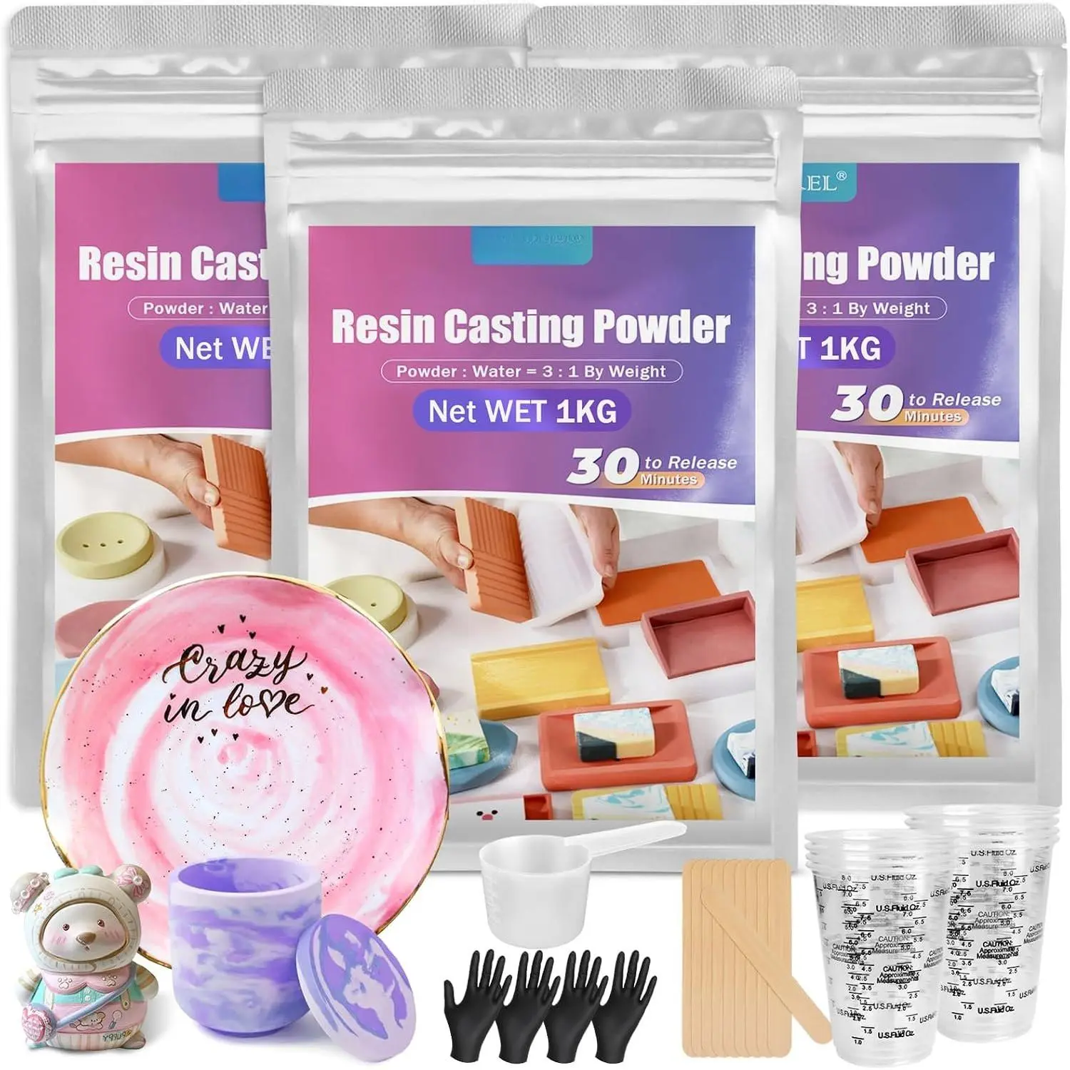 Casting  3000g (Packaging Upgrade), 20~30 Minutes Demold, Water Activated Plaster  for Craft Casting, Easy Mixing and Self Leveling