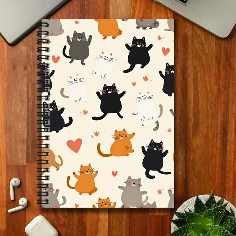 A cute and adorable spiral notebook with cat motifs, suitable for work records, study notes, daily plans, and other occasions. It can be used as a graduation gift or birthday present, and is perfect for writing diaries or taking notes. It's a gift that co