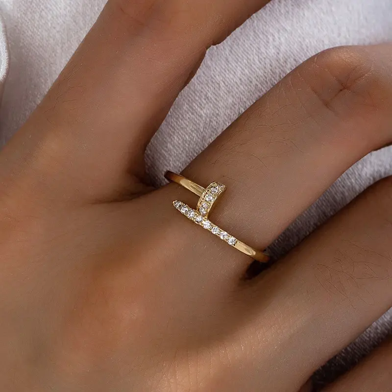 Adjustable opening nail ring, a unique and luxurious finger ring for women, a jewelry piece with a cool and reserved style.