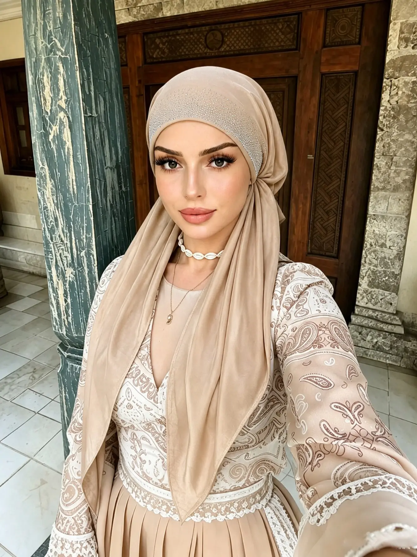 Elegant Women's Headscarf Hat, Satin Scarf with Elastic Band, Rhinestone Embellished Plain Headwrap, Easy Care, Premium Quality