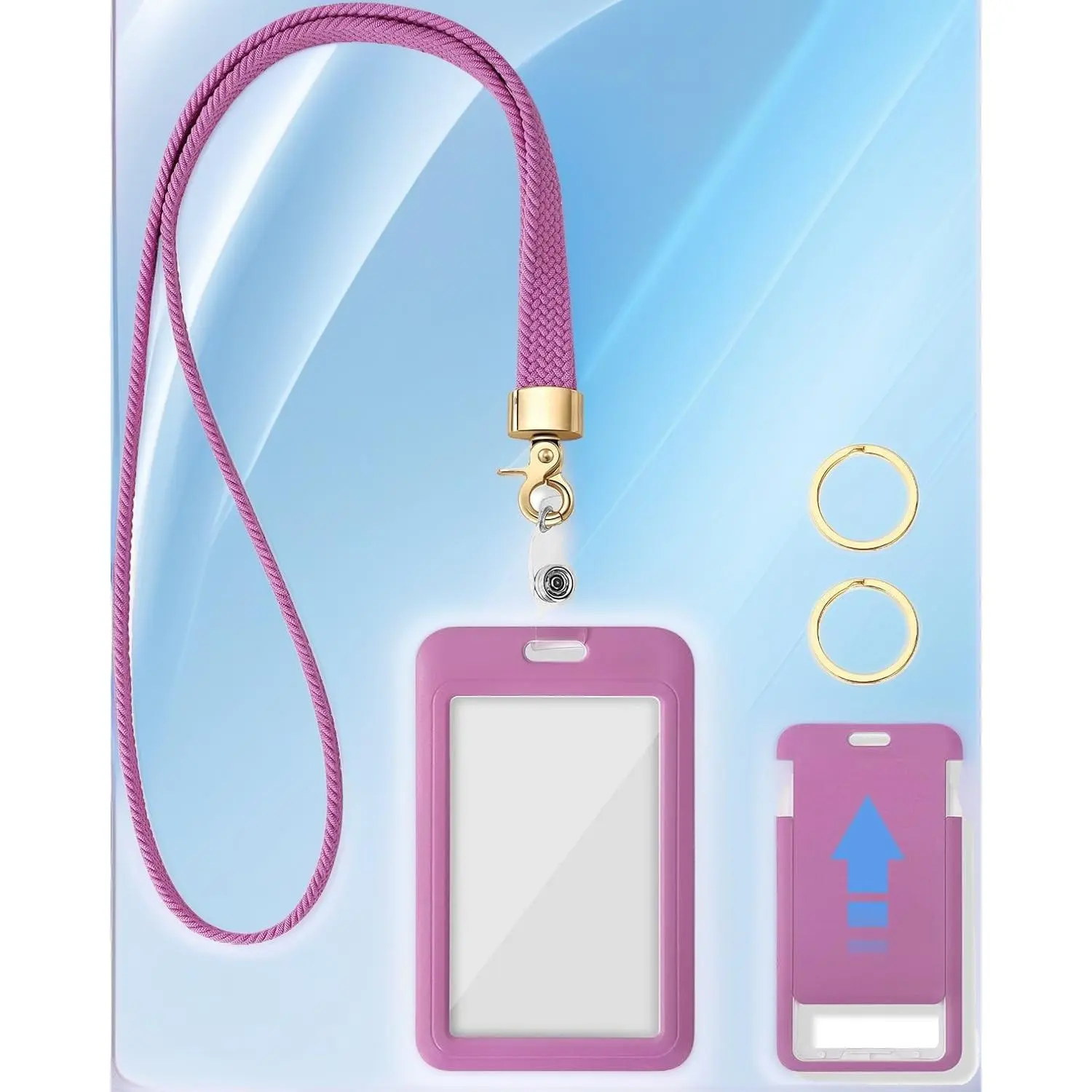 Cute Lanyard for ID Badges Keys & Card Holders (Purple) |   Thin neck long strap with badge holder, Elastic lanyard holder for keys, Cute for women teachers, Idea for office, school