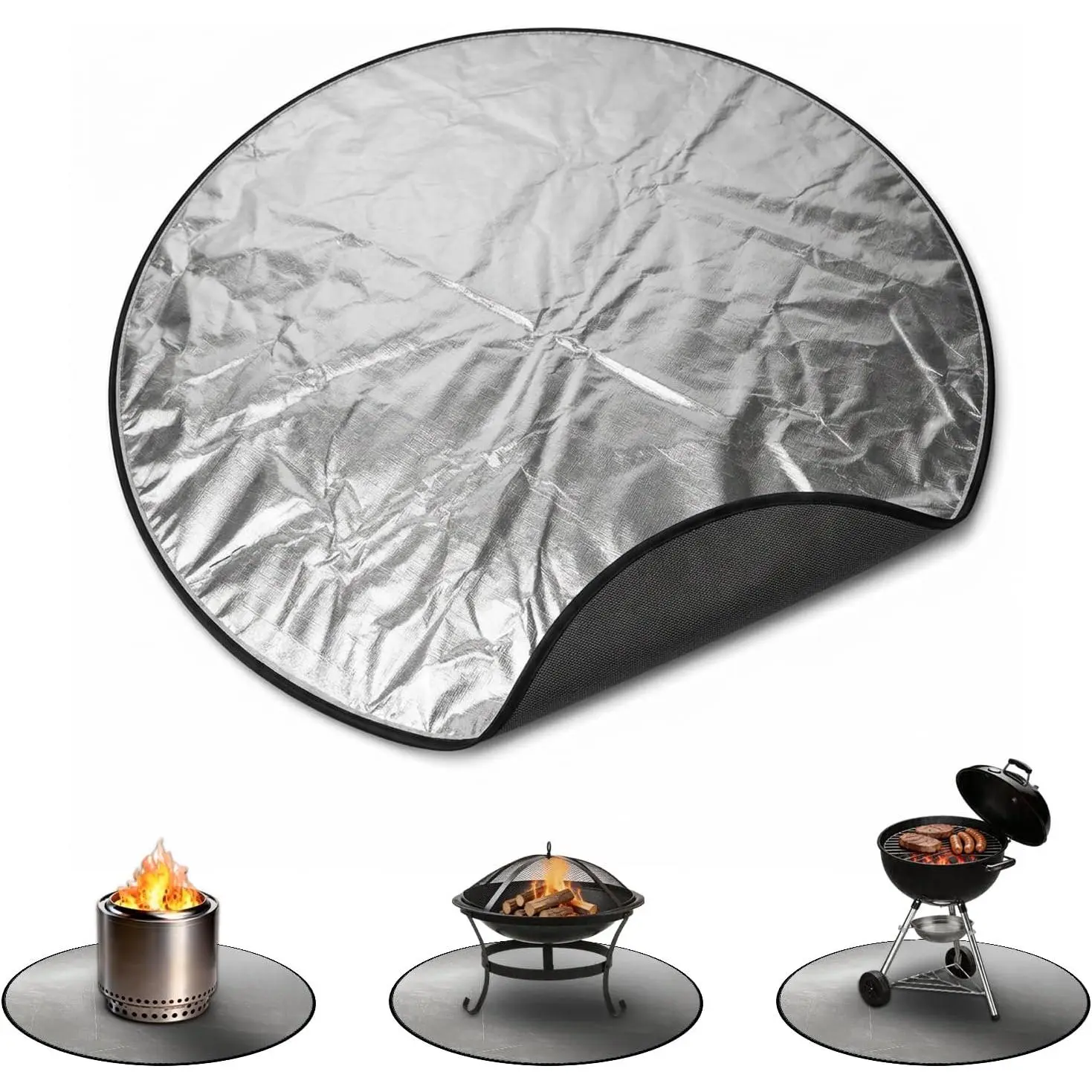 Fire Pit Mat for Solo Stove Bonfire, Silicone-Aluminium Food-Safe Layered Fireproof Under Grill Pad, Round BBQ Accessory for Deck, Patio, Easy-to-Clean Reusable Grill Protector