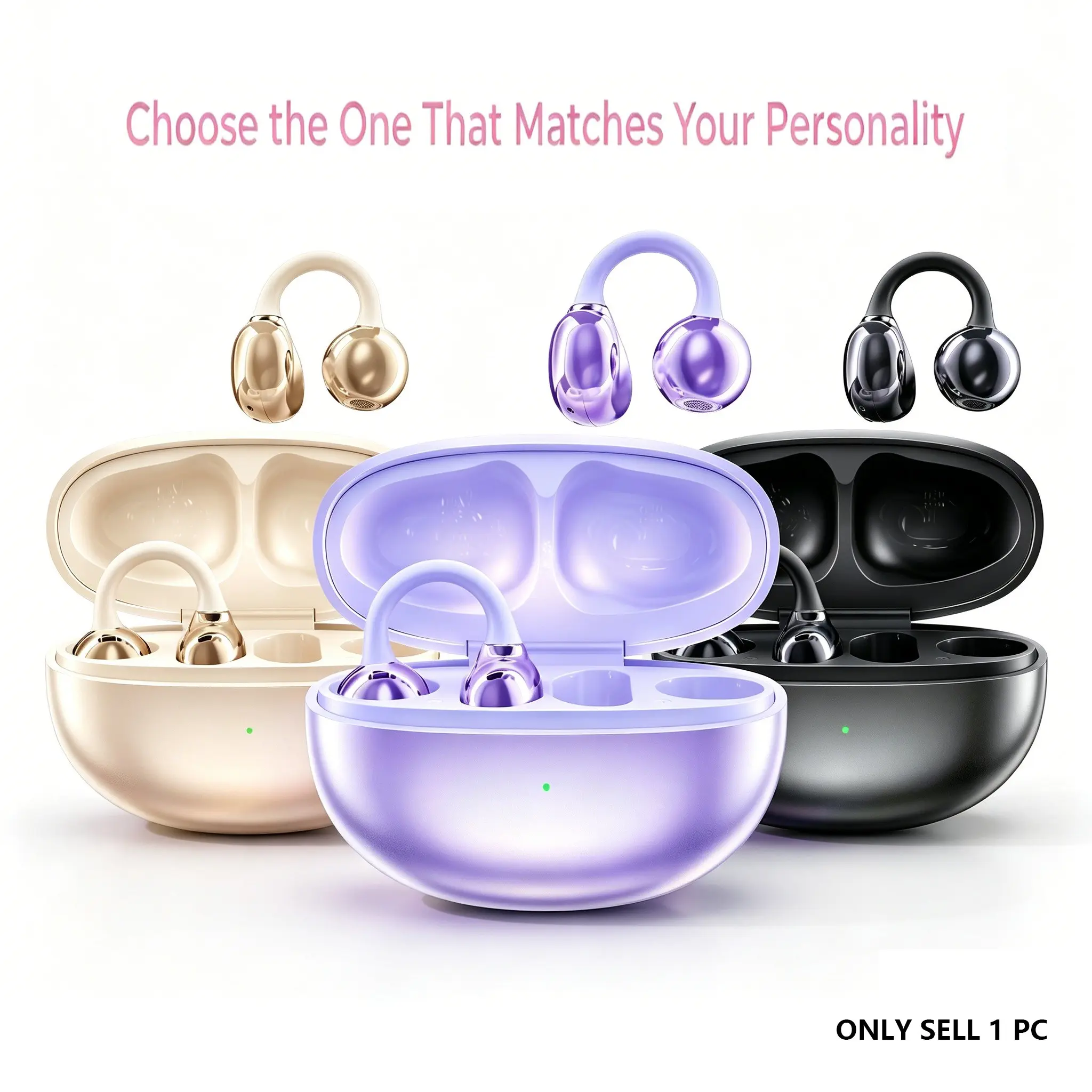 Clip-On Wireless 6.0 Earphones , Open Ear Wireless Earbuds with Charging Case, 30H Total Playtime, 4.2g Lightweight Comfort Fit, HiFi Sound, Smart Noise Cancelling headphones