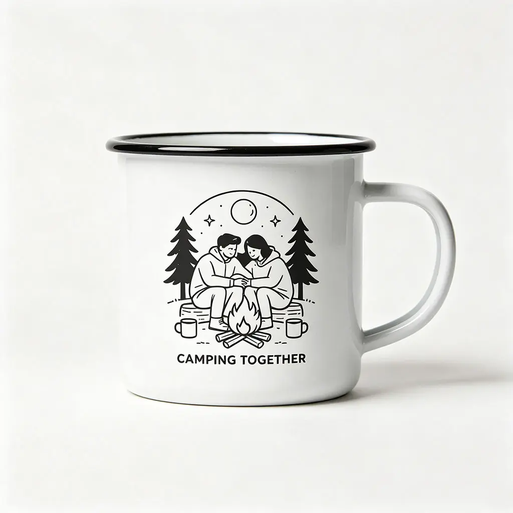 Camping Together Enamel Mug Couple Camping Gift Outdoor Adventure Coffee Cup Retro Style Campfire Design Travel Mug For Hikers