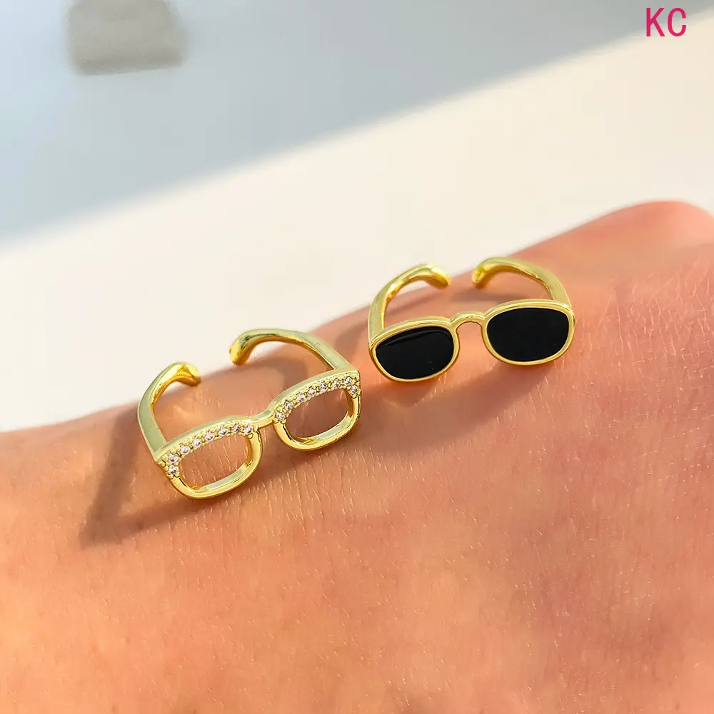 Adjustable Open Mini Eyeglass Shaped Ring For Couples, Creative Unique Statement Finger Jewelry For Trendy Daily Street Outfits