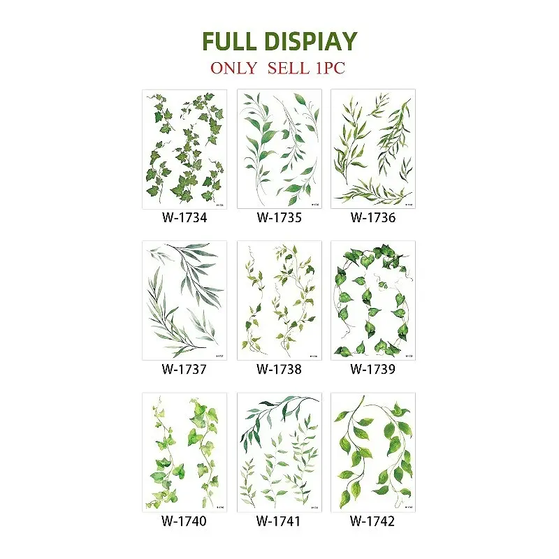 Boho Green Ivy Vine Temporary Tattoo Stickers, Realistic Plant Leaf Body Art Tattoo, Temporary Tattoos Stickers, Waterproof Long Lasting Fake Tattoo for Arm Waist Thigh Beach Party Festival Makeup
