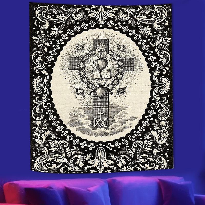 Sacred Heart Cross Pattern Durable Decorative Tapestry, Gothic Design Wall Hanging, Wall Decor for Home Living Room Bedroom Dorm, Home Decor