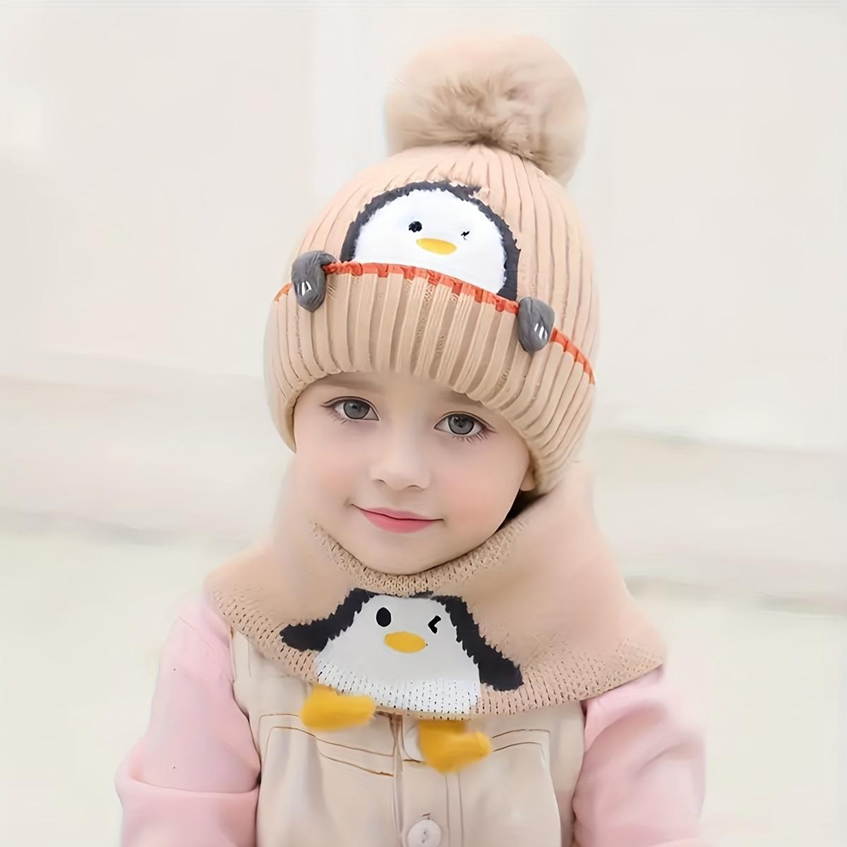 Kids Winter Warmth Beanie with Ear Flaps, Cute Penguin Design, 100% Cotton Knit Fabric, Lightweight, Cartoon Animal Pattern, Toggle Closure, Daily & Casual Wear, Christmas Theme, Stretch Fit for Boys