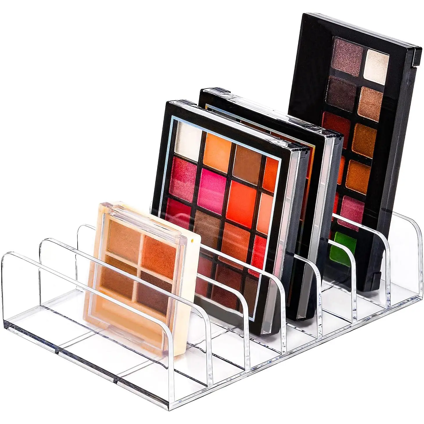 Acrylic 7-Divided Slots Eyeshadow Palette Organizer - Single Unit Cosmetic Storage for Bathroom Vanity Countertop, Transparent, L Size, Bathroom Use