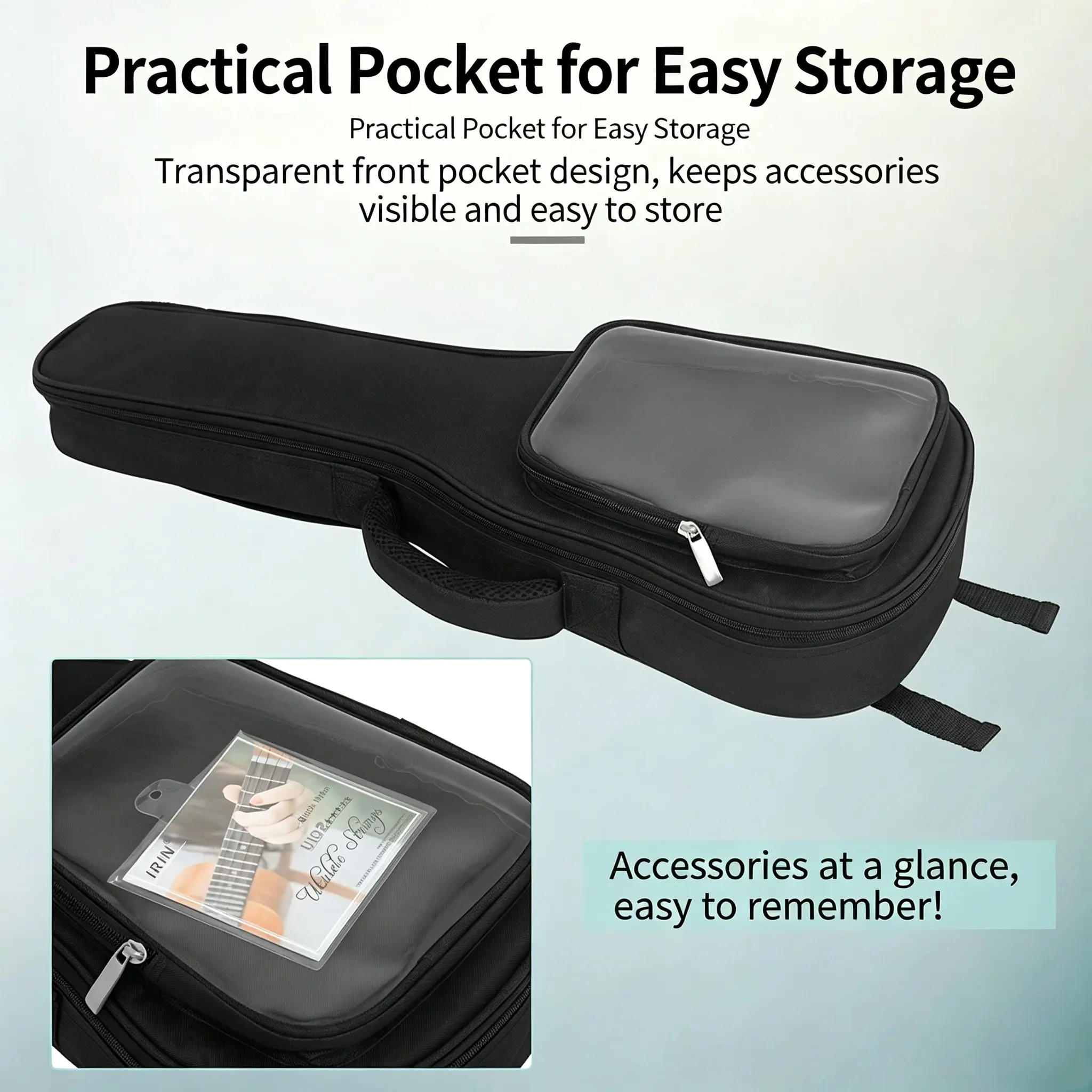 Waterproof 23 Inch Ukulele Bag, Transparent Front Pocket, Shockproof Thick Cotton Lining, Portable Backpack, Ideal for Concerts, Camping, Street Performances