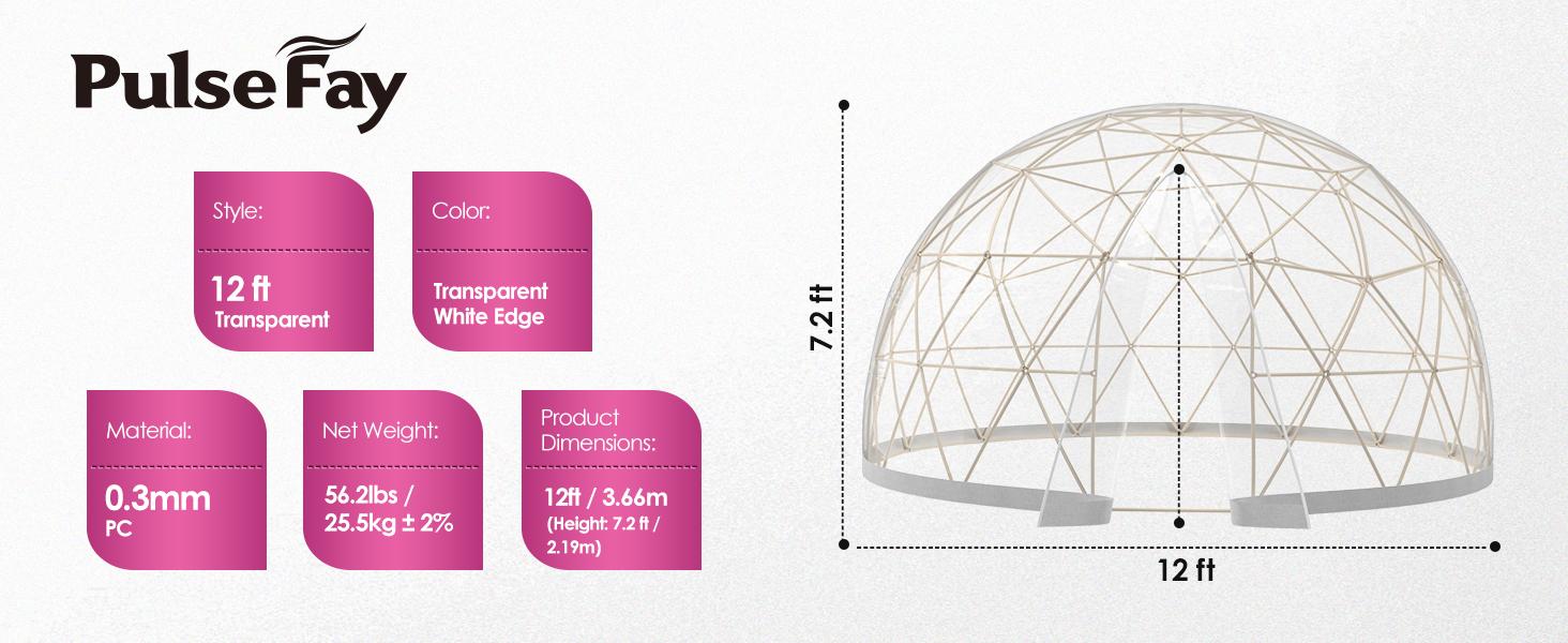 Upgraded 12FT Garden Dome igloo with LED Lights – Camping Shelters with Reinforced PC Cover, 1.5mm Poles & 0.3mm Fabric |   Outdoor globe tent for 6–10 People, Waterproof Windproof for Backyard or Patio