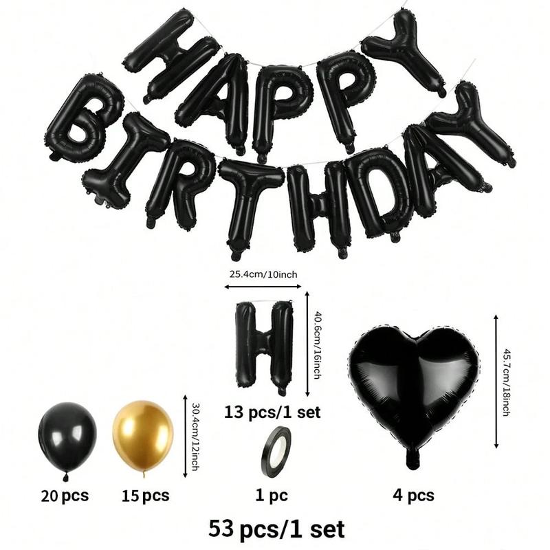 53pcs Black and Gold Birthday Party Decoration Set with Black Happy Birthday Balloon Banner and Latex Balloons Ideal for Themed Men's and Women's Parties