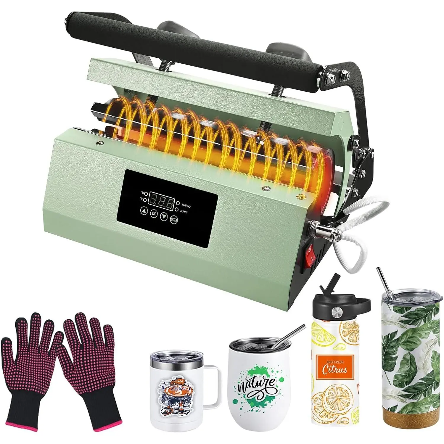 Tumbler Heat Press Machine, Mug Press Machine for 30oz 20oz, Sublimation Blank Skinny Tumbler Glass Jar Can 11-16oz Mugs, Heat Transfer Print for Sublimation Tumblers, Cups, Mugs Green