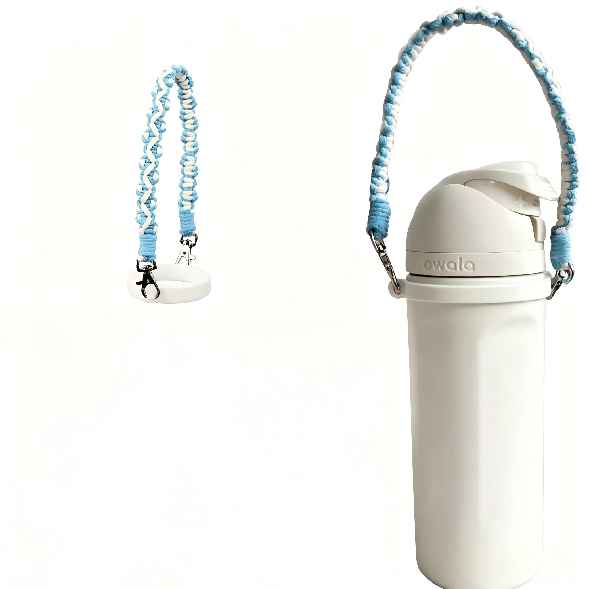 Water Bottle Handle Strap for 8-40oz Owala Tumbler, Hand-Woven Lanyard, High Elasticity Silicone Sling, Carrier, Holder, Durable Design, Drinkware