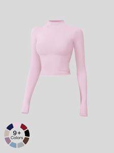 women's solid mock neck sports tee, quick drying breathable long sleeve t-shirt for yoga gym workout, ladies sportswear for fall & winter, gym wear, t shirts for women, activewear