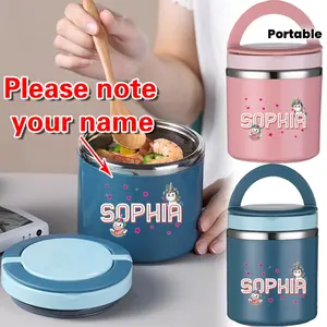 Personalized 21.3oz Lunch Box with a Handle, a Portable Food Container That Keeps Meals Warm, Made of Stainless Steel, Ideal for Storing Hot Soup. This Reusable Round Cup Is Perfect for Organizing Your Kitchen.