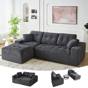 104" L-Shaped Modular Sectional Sofa with Ottoman, Cloud Boneless Couch with Deep Seat and Side Pockets, Comfy Corduroy Upholstered Cloud Couches for Living Room, Bedroom, No Assembly Required