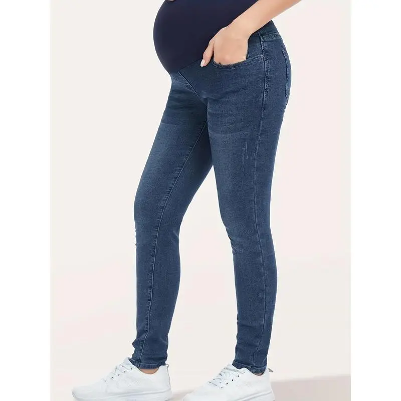 Women'S Maternity Jeans Over The Belly Slim Stretchy High Waist Denim Skinny Pants With Pockets...