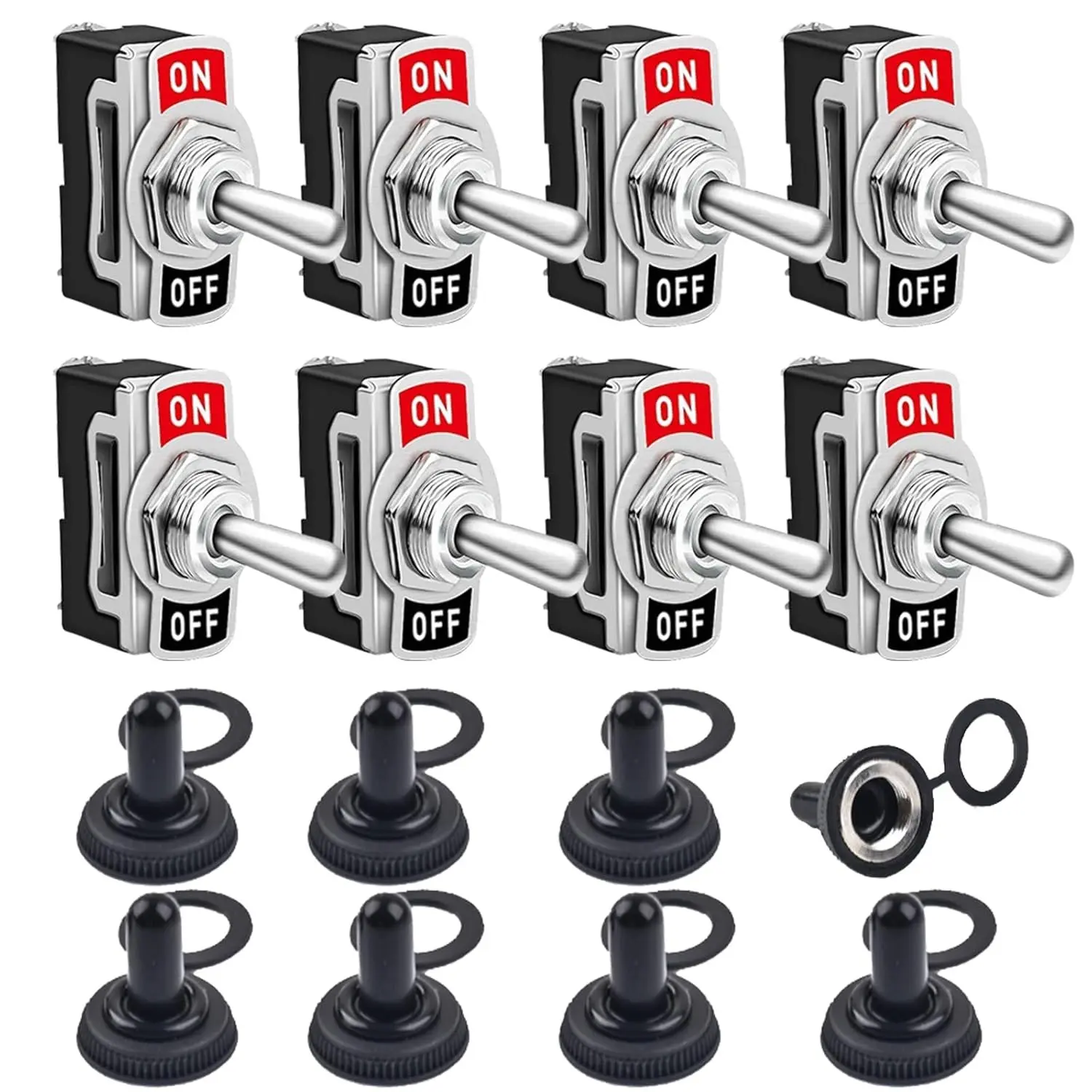 8 Pack 2 Pin ON Off SPST Heavy Duty Waterproof 12V Car Rocker Toggle Switches 20A 125V/15A 250V AC with Boot Cap Cover