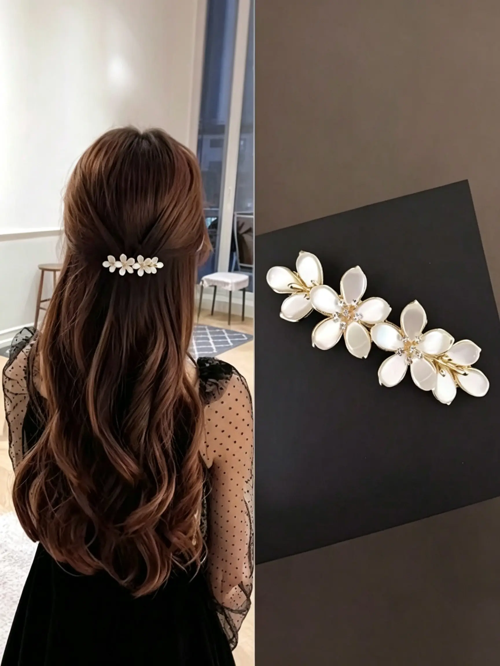 Large Bow Hair Clip, Korean Style Glitter Hair Accessory, Crystal Ponytail Holder, Women's Fashion Hair Clip, Elegant Hairstyling Tool