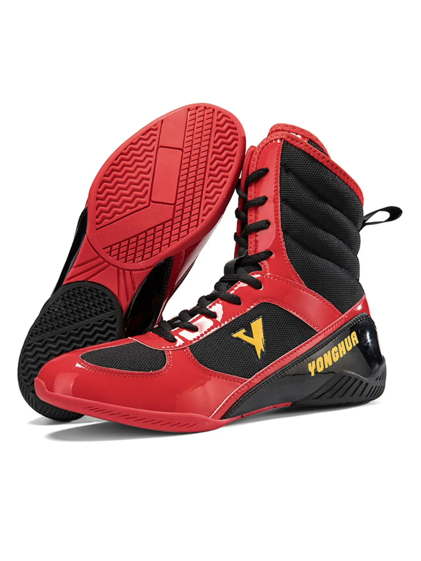 Men's High-Top Wrestling Training Shoes, Boxing & Muay Thai Workout Sneakers, Anti-Tear Upper, Ankle Support, Non-Slip Grip, All Seasons