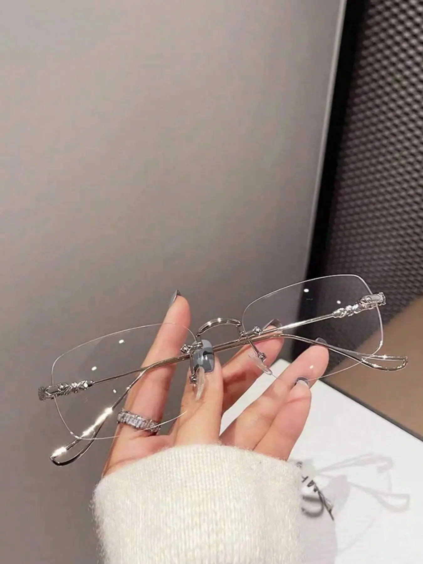 Unisex Business Style Rimless Eyeglasses, Vintage Anti-blue Light Rectangle Eyeglasses for Everyday Use, Fashion Accessories for Outdoor Activities, Rimless Frame Eyeglasses
