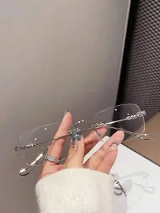 Unisex Business Style Rimless Eyeglasses, Vintage Anti-blue Light Rectangle Eyeglasses for Everyday Use, Fashion Accessories for Outdoor Activities, Rimless Frame Eyeglasses