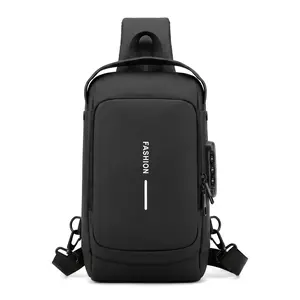 Men's outdoor anti-theft messenger bag sports gym lightweight PU breast bag with combination lock