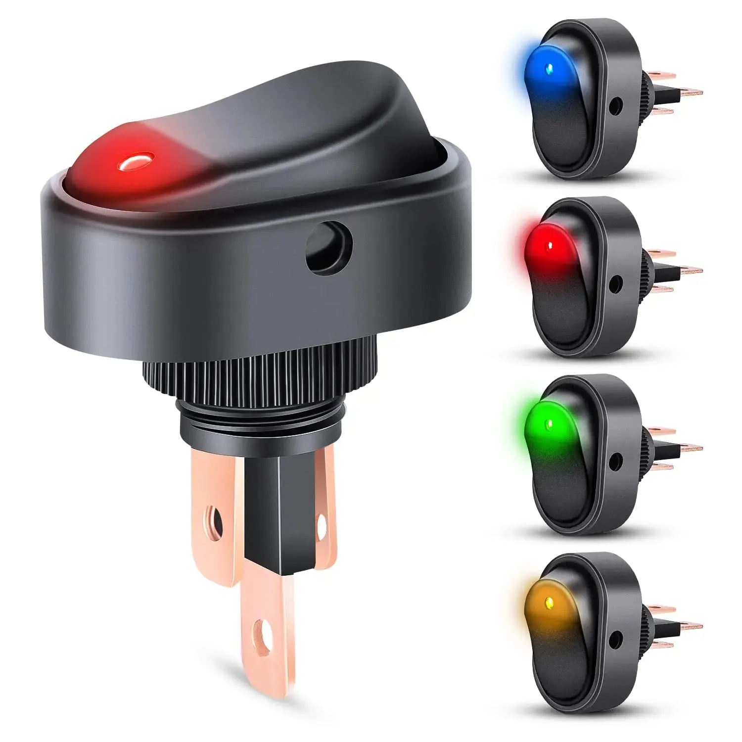 Nilight 5Pcs 12V 30A DC Round Toggle LED Light Switch with ABS Construction, Red, Yellow, Blue, Green Indicators for ATV, Yacht, SUV