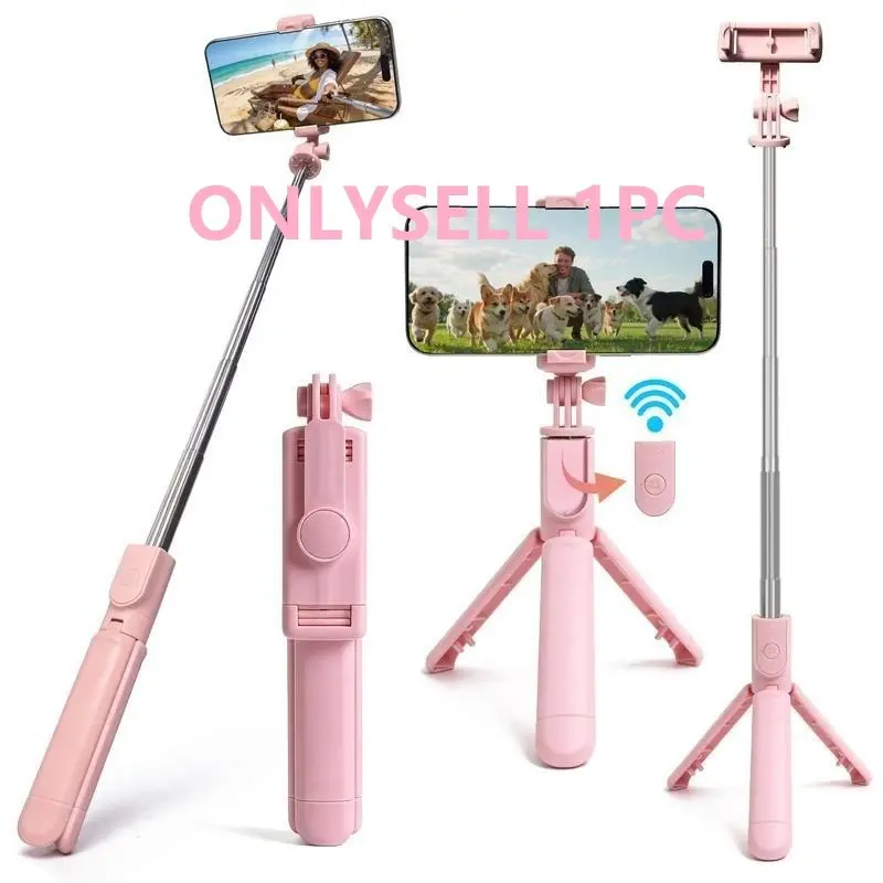 Adjustable Phone Selfie Stick with Wireless Remote & 360° Rotating Tripod, Portable, Compact Selfie Stand, Compatible with iPhone, Samsung, Android, Bluetooth-compatible Control