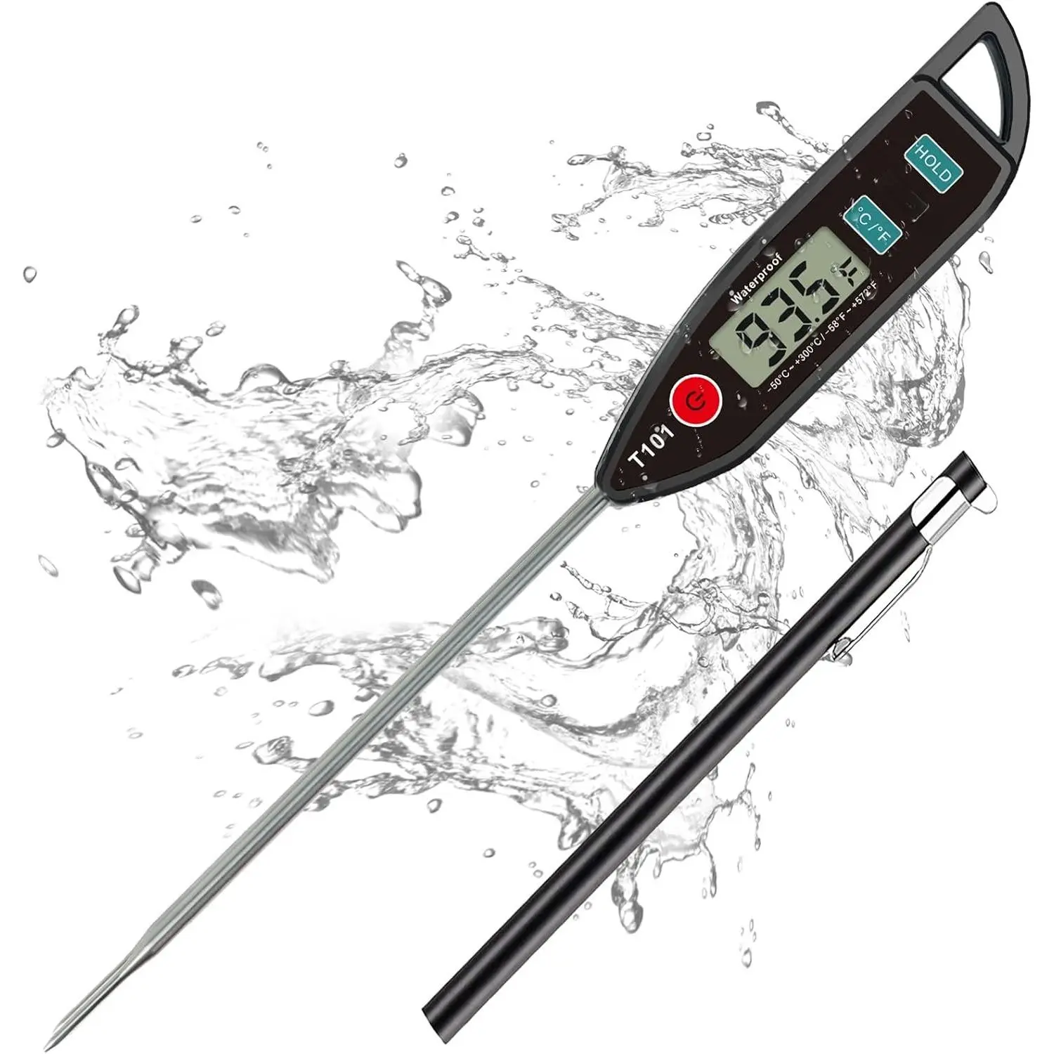 Digital Water Thermometer for Water, Liquid, Candle and Cooking.  Read  Thermometer  IPX7 with Long Probe for Cooking, Meat, BBQ! T101 (Black Color)…