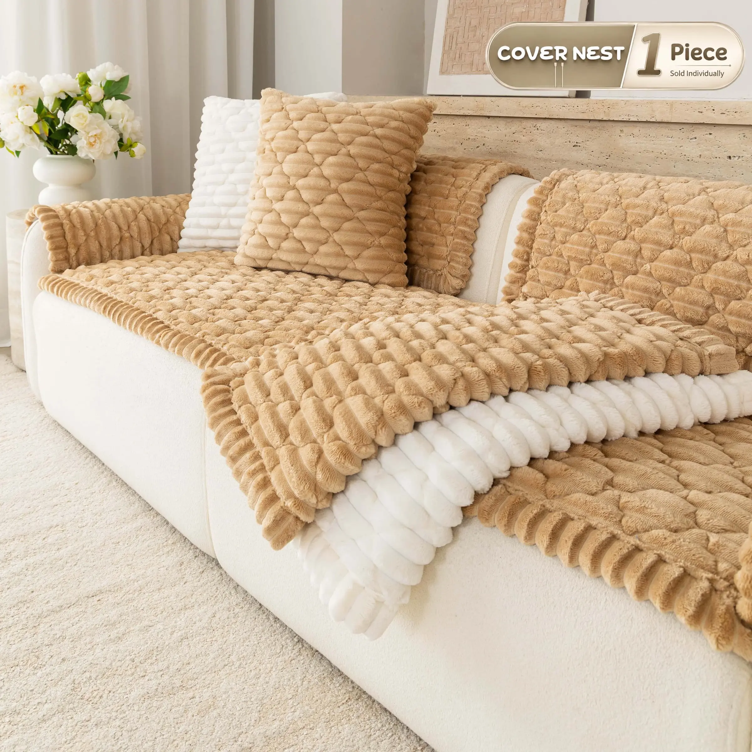 Soft Plush Couch Covers For Sofa, Pet-Friendly Non-Slip Sofa Cover 1 Piece, Thick Textured Furniture Protector for Sectional Sofa, Loveseat & 3 Seater, Versatile Sofa Pad for Bedroom, Floor, Outdoor, Table or Pet Nest, Slipcovers For Couches And Sofas