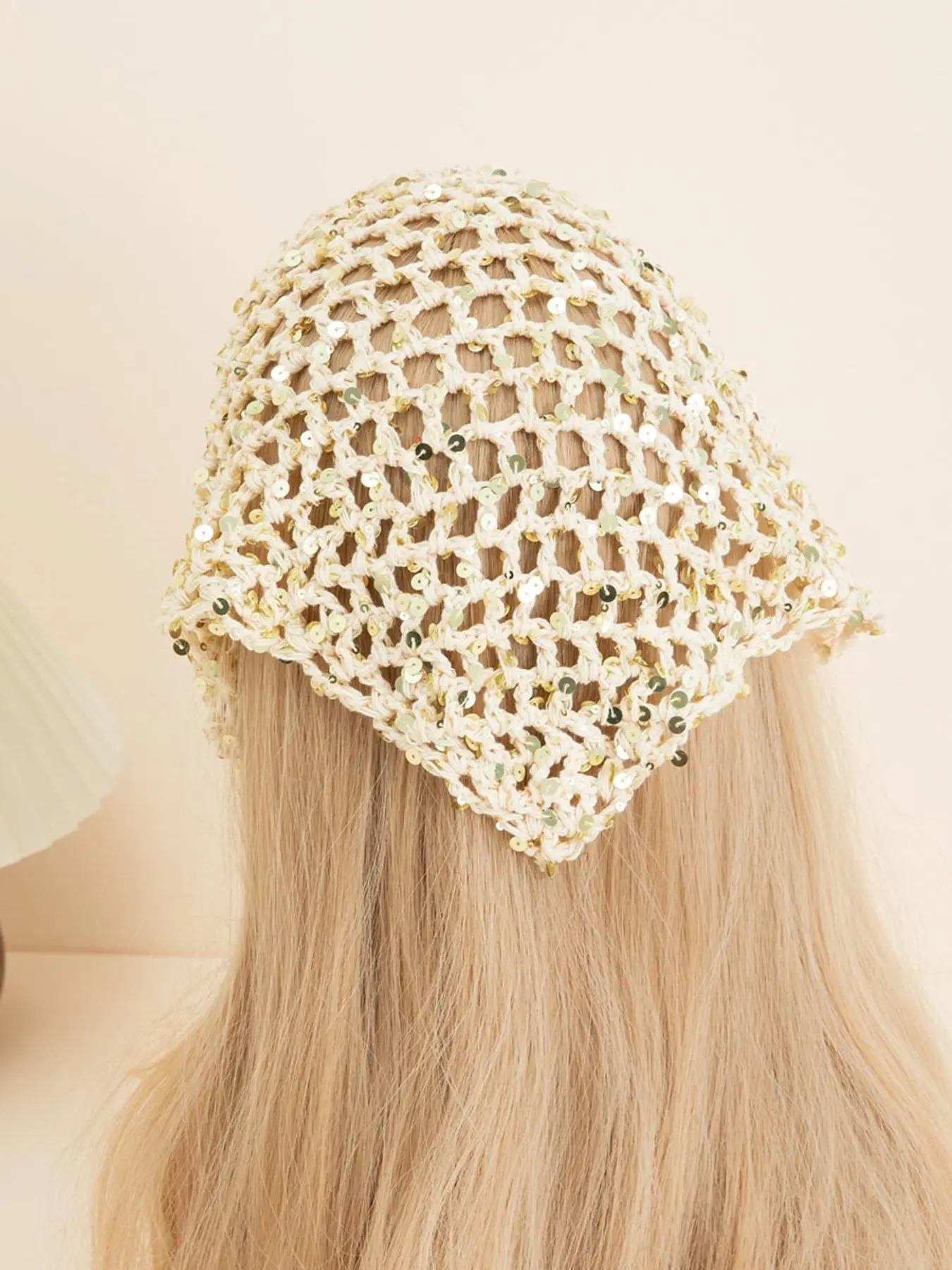 Bohemian Handmade Crochet Beanie, Lightweight Cotton Headwrap with Sequins, Ditsy Floral Pattern, Slim-Fit Boho Style for All Seasons
