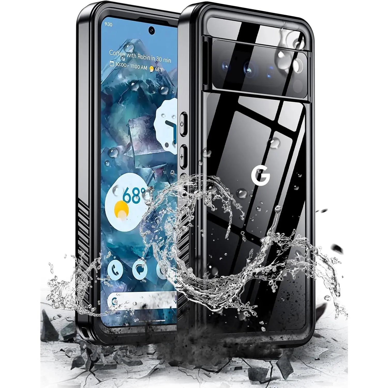 Waterproof Pixel 8 Pro Case IP68 Underwater Cover with Built-in Screen and Lens Protector Rugged Full Body Sealed Heavy Duty Shockproof Case for Google Pixel 8 Pro Black/Clear