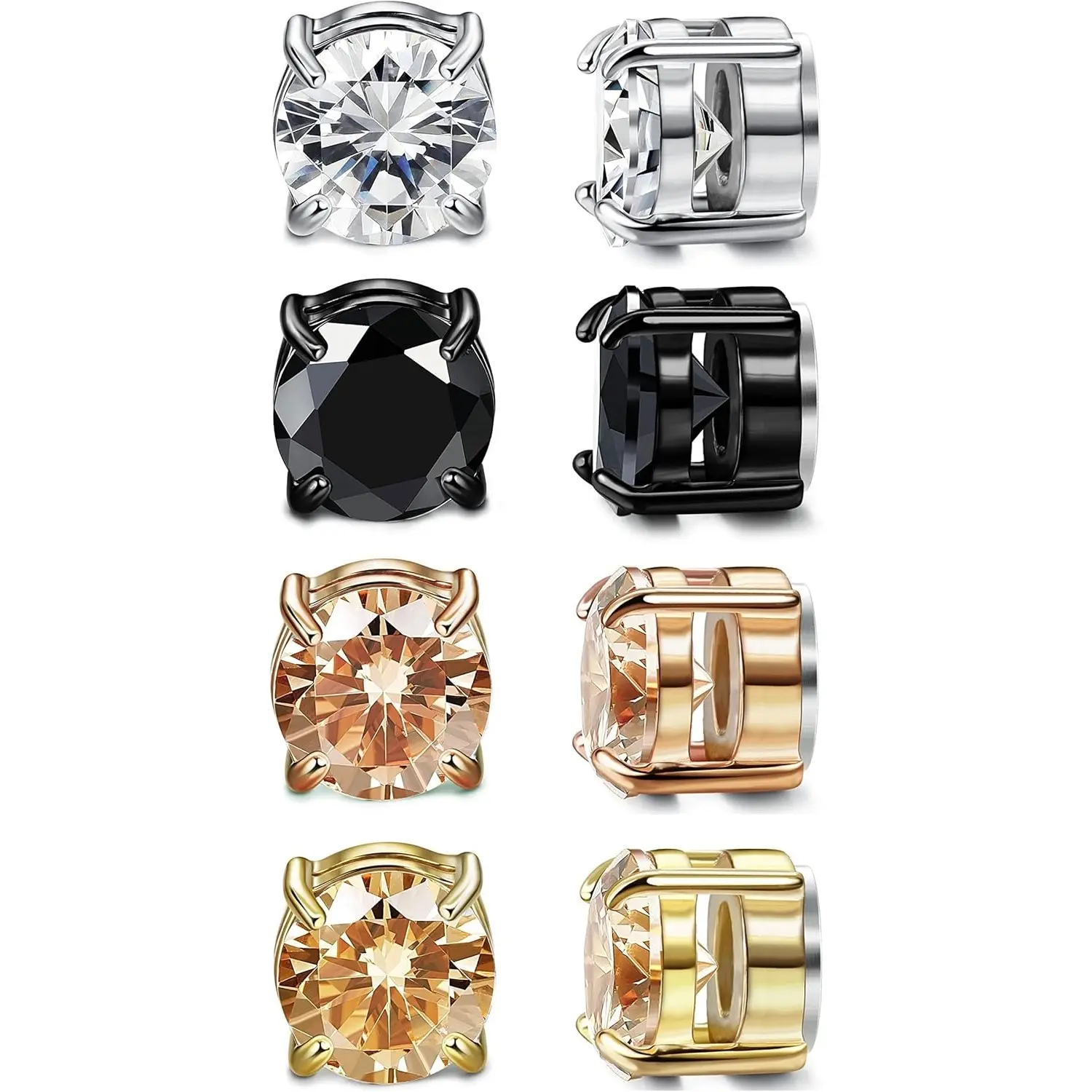 4-Pair Mini Stainless Steel CZ Magnetic Studs, Clip-On Earrings Jewelry for Men Women, Hypoallergenic Lightweight Non-Piercing Set, Casual Earrings Set, Fashionable Jewelry Accessories, Hypoallergenic Lightweight Earrings