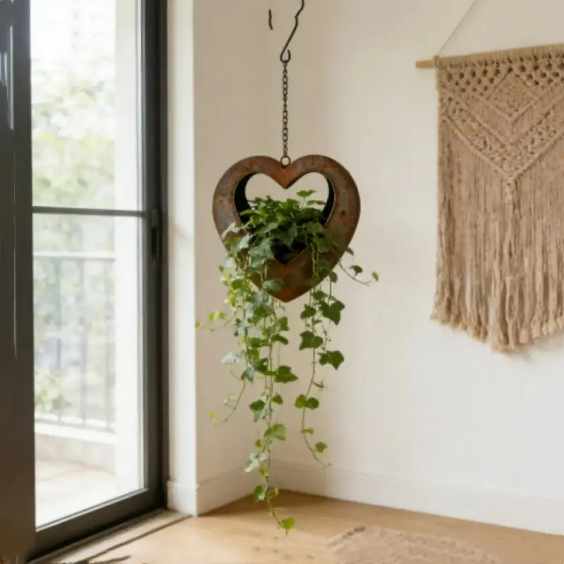 1/2pcs Iron Heart Shape Wall Hanging Planter, Rustic Vintage Finish, for Succulents & Air Plants, Great for Balcony, Patio & Wall Greenery Decor, Metal Wall Planters