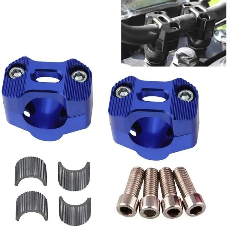CNC Aluminum Adjustable Motorcycle Handlebar Risers, 7/8"-1 1/8" 22MM-28MM Fat Bar Adapter Mount Clamps for EXC KLX KXF YZF CRF XR SX SXF XCW WR YZ Dirt Pit Bikes (Blue), Dirt Bike, Height Adjust