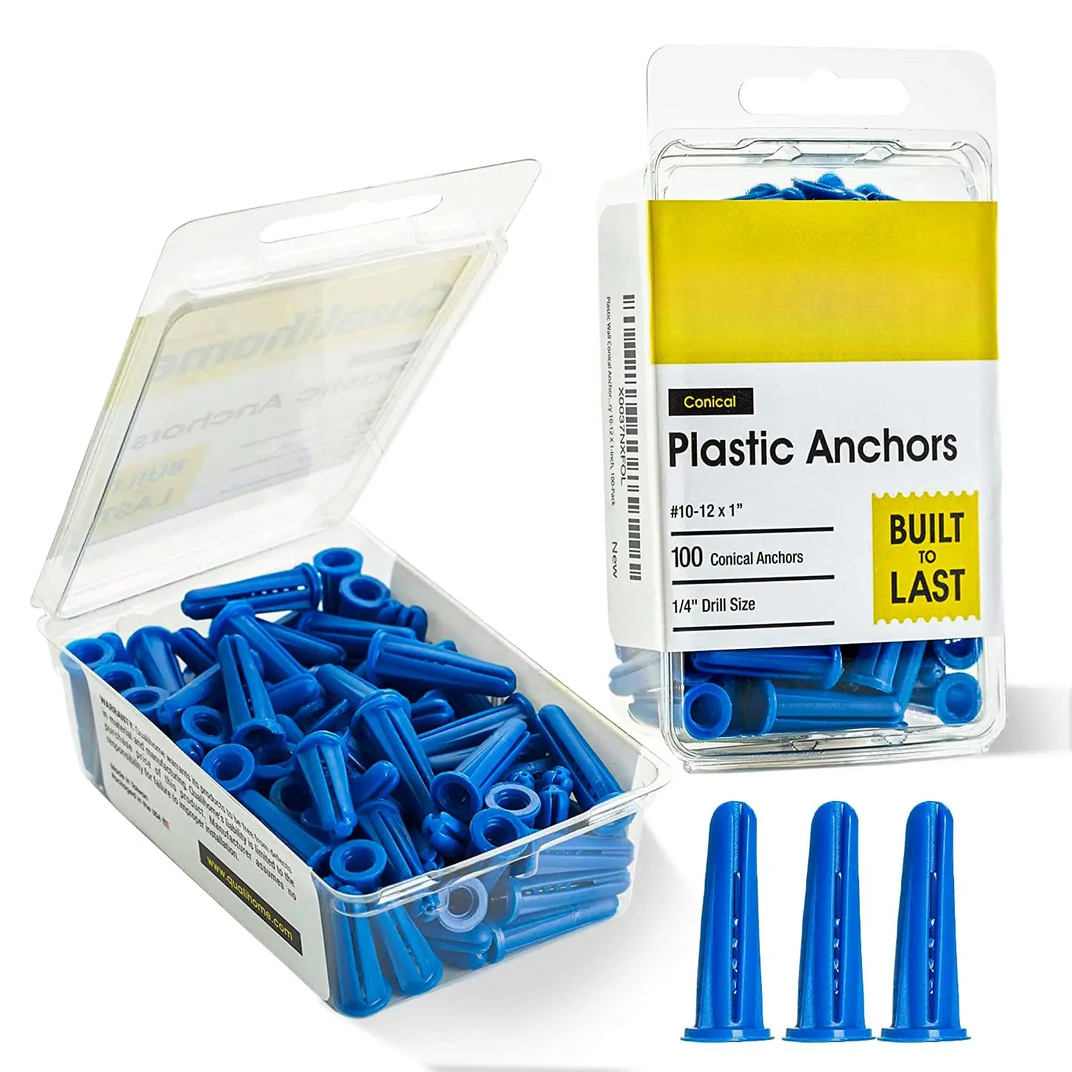 Plastic Wall Conical Anchors for use in Drywall, Hollow Walls and Concrete, Brick, or Masonry (Standard Packaging, 1 Inch)