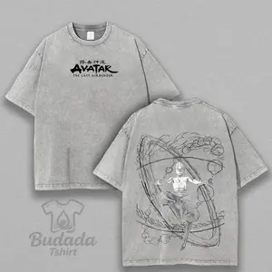 Vintage Washed Aang Avatar State Graphic T-shirt Funny Men's Anime Avatar State Double Sided Print Short Sleeve Tshirt Streetwear Casual Cartoon Aang T-shirt Oversized Short Sleeve Tee