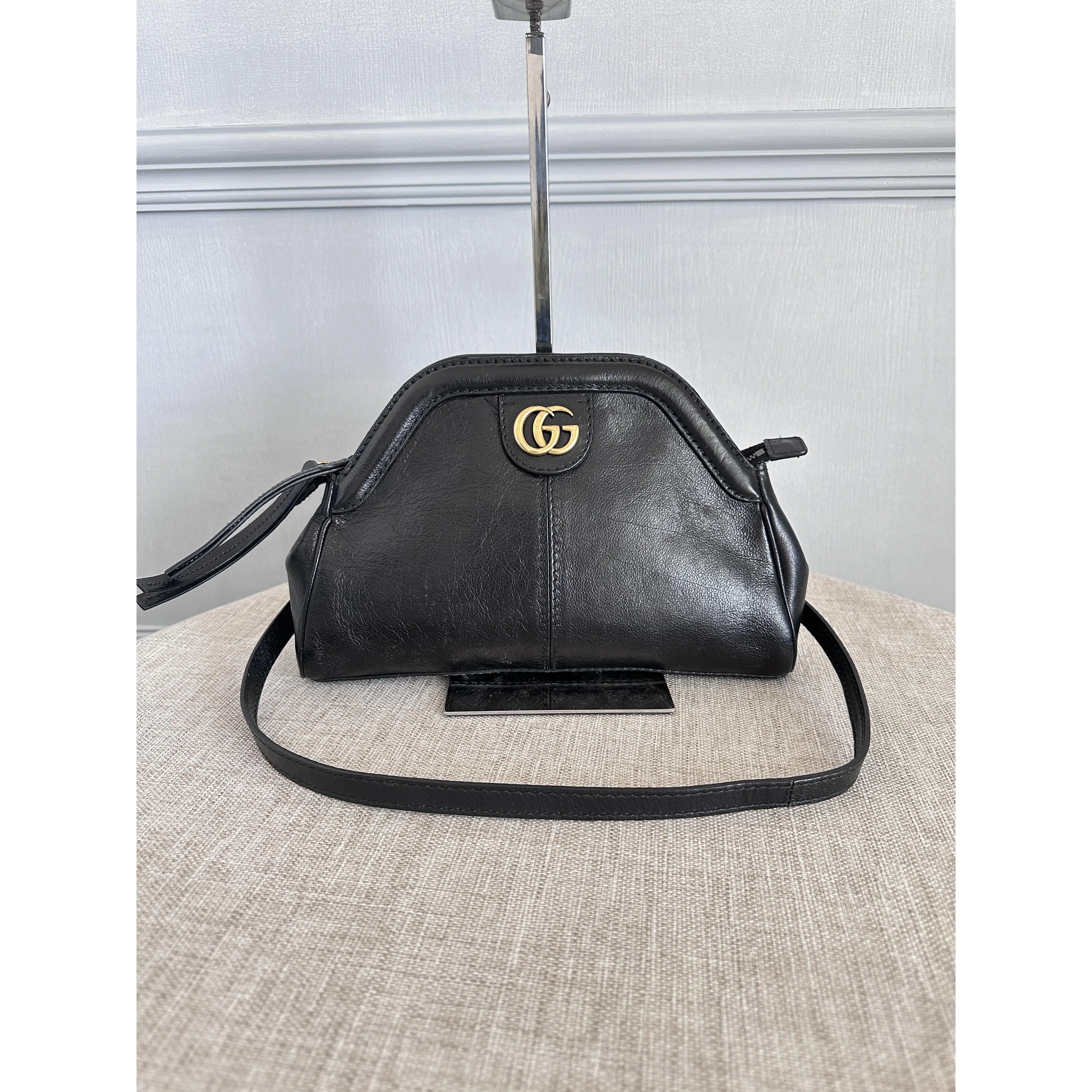 Pre-owned GUCCI Re(Belle) Black Leather Framed Crossbody Bag