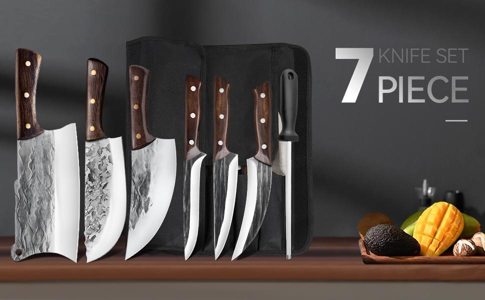 Chef Knife Set, Handmade High Carbon Stainless Steel Knife Set, Japanese Style Chef Knife Set, Professional Kitchen Knife Set, Butcher Boning Meat Cleaver, Best Gift for Mother's Day