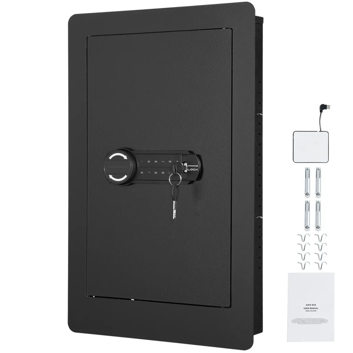 25.59" Tall Wall Safe, 3-Tier Hidden Wall Safe with Keypad, 3 Removable Shelves & 6 Key Holders, Q235 Cold-Rolled Steel In Wall Safe with LED Light & Vibration Alarm for Money, Jewelry, Passport