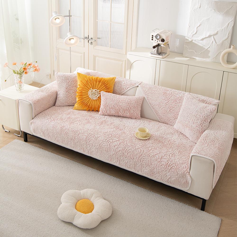 Solid Color Rose Pattern Sofa Cover, Elastic Sofa Slipcover, Couch Slipcover, 1 Count Soft Comfortable Sofa Cushion Cover, Non-slip Sofa Seat Cover, Sofa Protector for Home Living Room