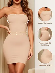 Women Strapless Tube Top Slip Shapewear Dress, Seamless Full Body Shaper Tummy Control Slimming Underdress