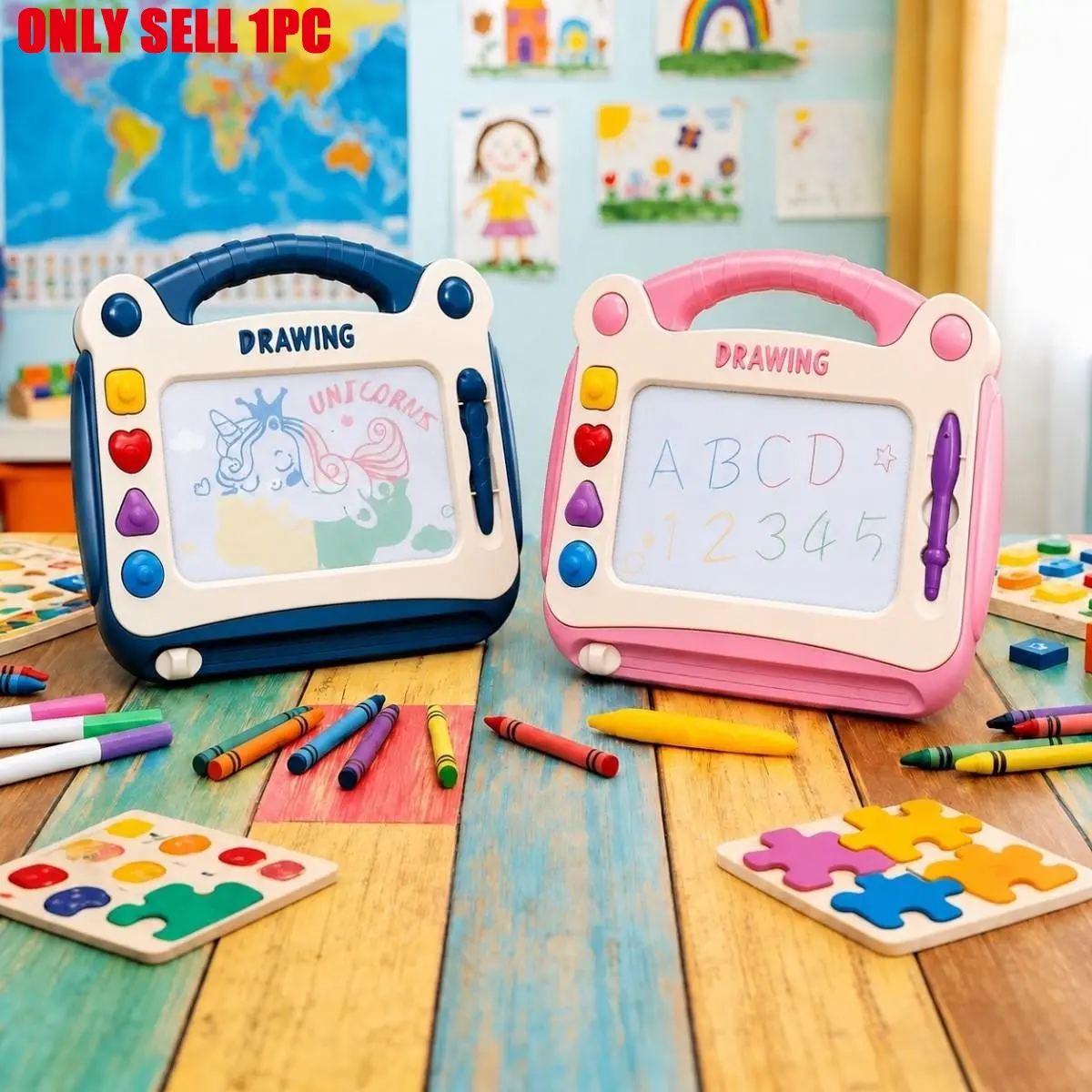 Kids Magnetic Drawing Table with 4 Legs & Stampers, Erasable Doodle Board, Montessori Toy, Fine Motor Skills, Age 3+, Boys & Girls
