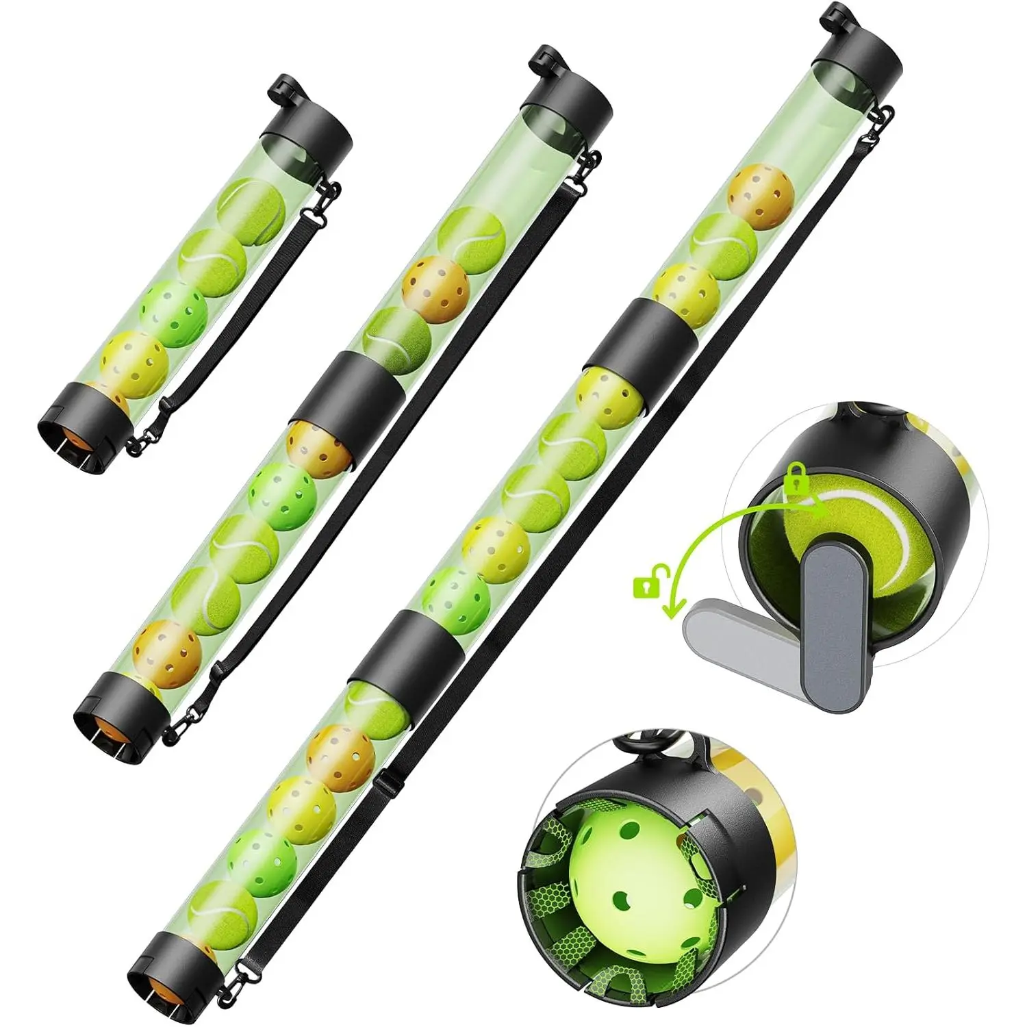 Pickleball Ball Retriever & Ball Holder Storage with Strap, Back Saver for Pickleball Accessories, Quick for Pickleball Tube Ball Pickup