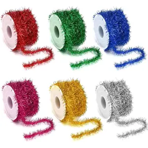 6 Rolls 98.4 FT Christmas Tinsel Ribbon Garland Red Green   Blue Rose Glitter Xmas Ribbons Garland Decorations for Christmas Tree  Year Wedding Birthday Party Holiday Decor