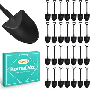 60 Pcs Mini Plastic Shovel Spoons for Desserts Tiny Disposable Cutlery for Halloween Party Supplies & Decorations Fun for Cake Ice Cream Cups Black